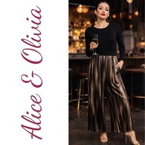 Alice + Olivia Gold Multi Metallic Pleated Wide Leg Pants XS NWT Studio 54
